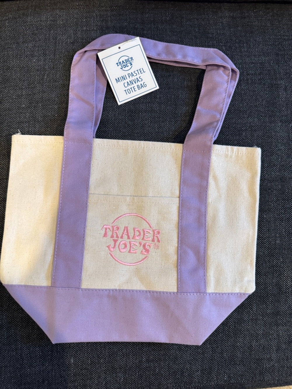 Trader Joe's Mini Canvas Tote Bag in Lavender and Cream